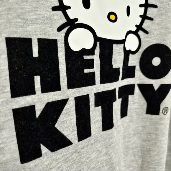 Sanrio Hello Kitty Grey Crew Neck Cute Preppy Retro Pullover Sweater- Large - Picture 2 of 6